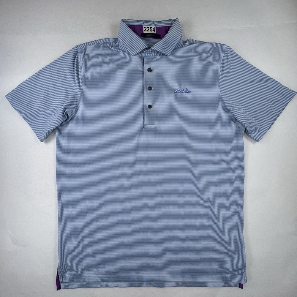 Greyson Polo Shirt Mens Large Blue Striped Jersey Golf Stretch Performance